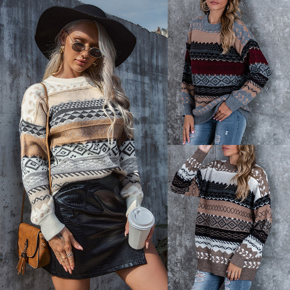 Dames Trui Gebreid Warm Aztec Patroon