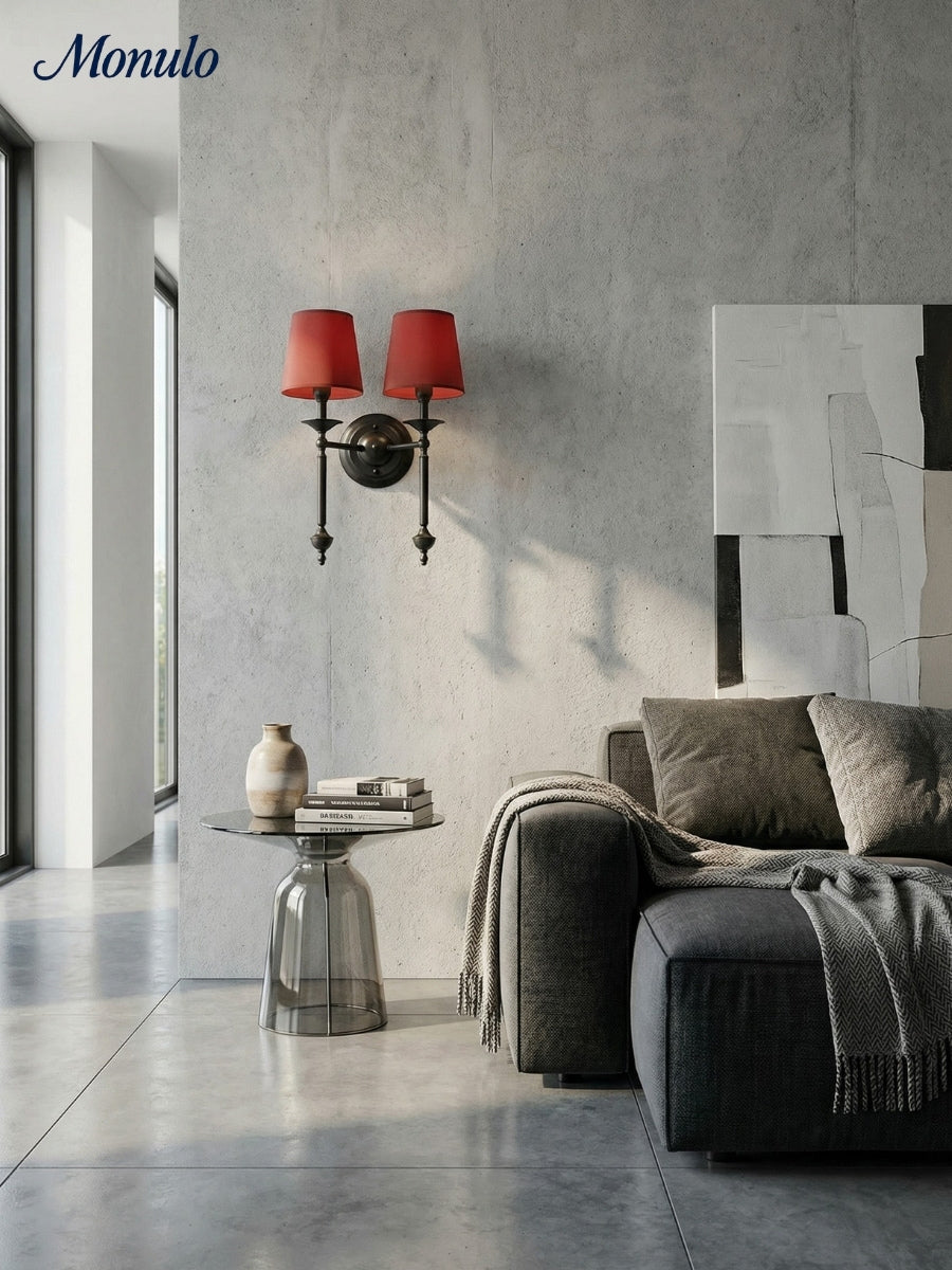Stoffen Wandlamp met Vintage Koperen Afwerking – Sfeervolle Verlichting voor Hal, Slaapkamer en Woonkamer