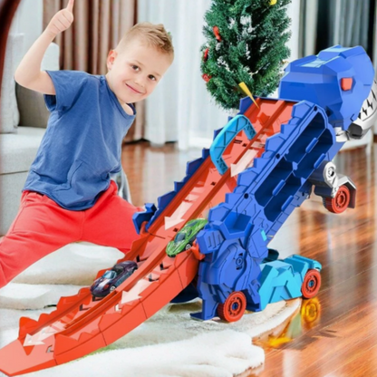 3-in-1 Speelgoedtruck met T-Rex Transporter voor Kinderen - Racebaan Auto Opslag Dino Speelset Educatief