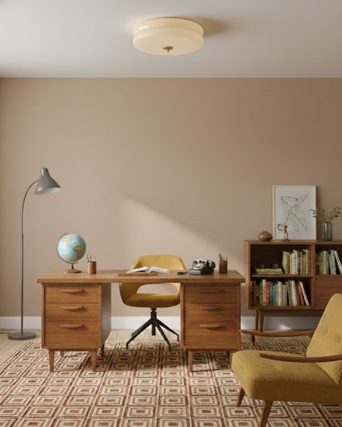 Art Deco Plafondlamp In Beige Met Chroom Accent En Warme Sfeerverlichting