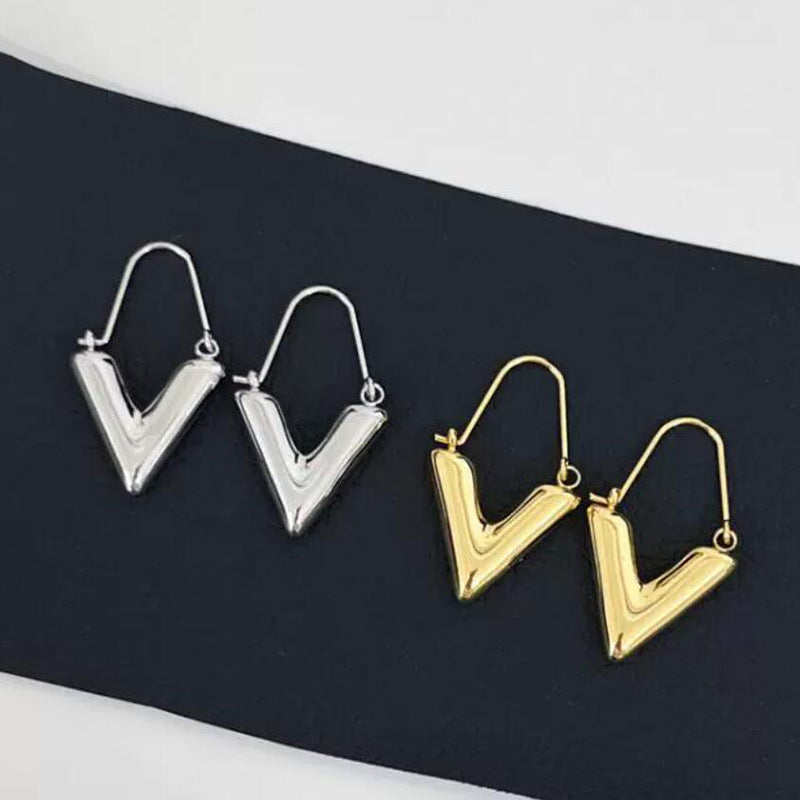Zilveren V-Oorbellen voor Dames Retro Stijl
