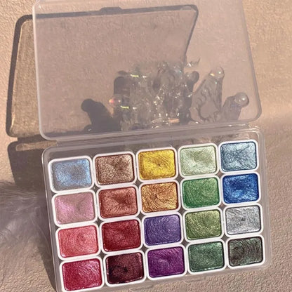Metallic Aquarelverf Set 20 Kleuren 11.5x8.5cm Glimmer Goud Zilver Koper Bullet Journal Lettering Mandala Schilderen Kinderen