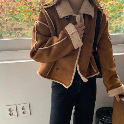 Dames Leren Jas Teddy Shearling Warm en Stijlvol