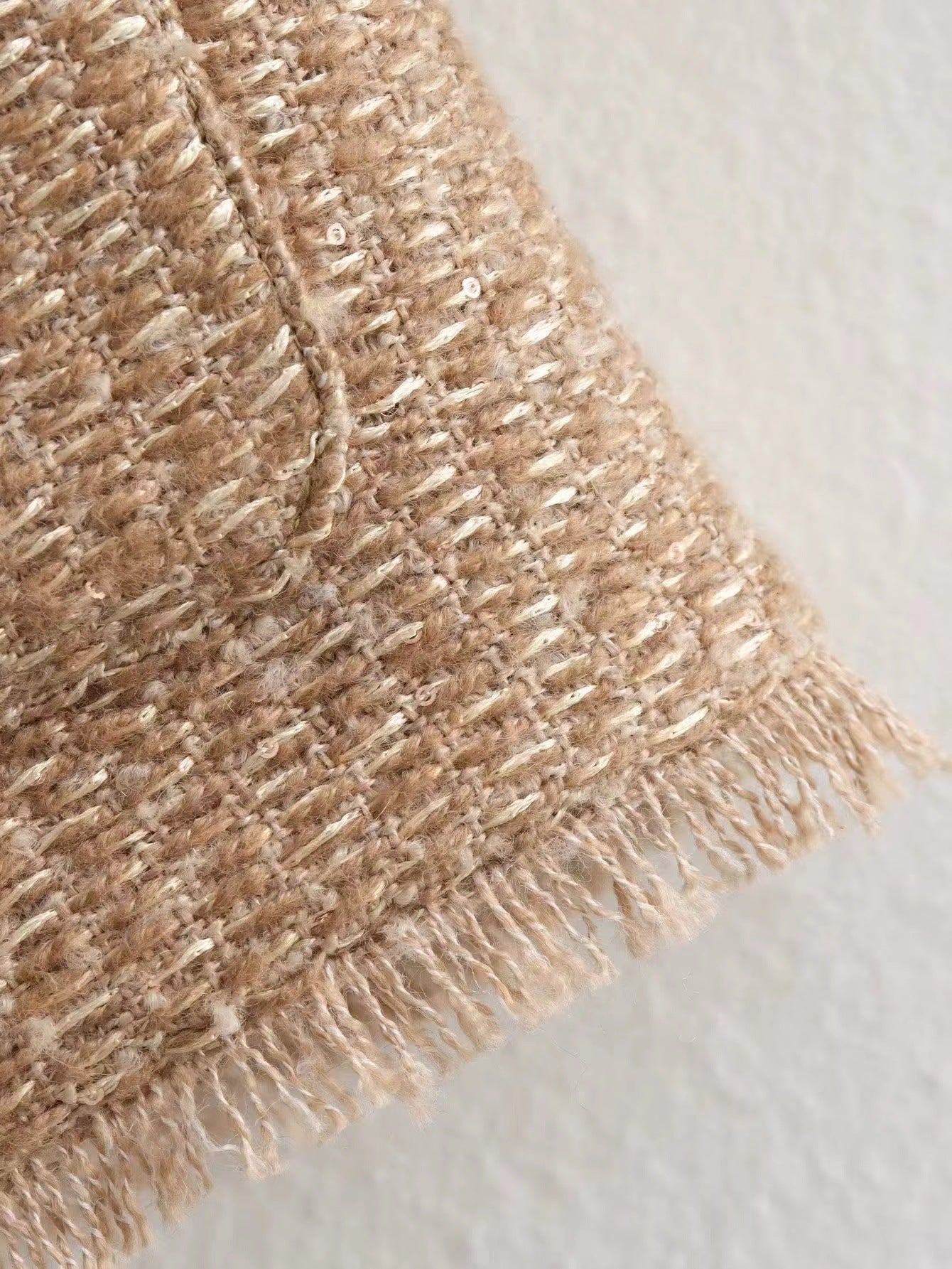 Dames Jas Boucle Stijlvol Goud Geheel Met Zakken