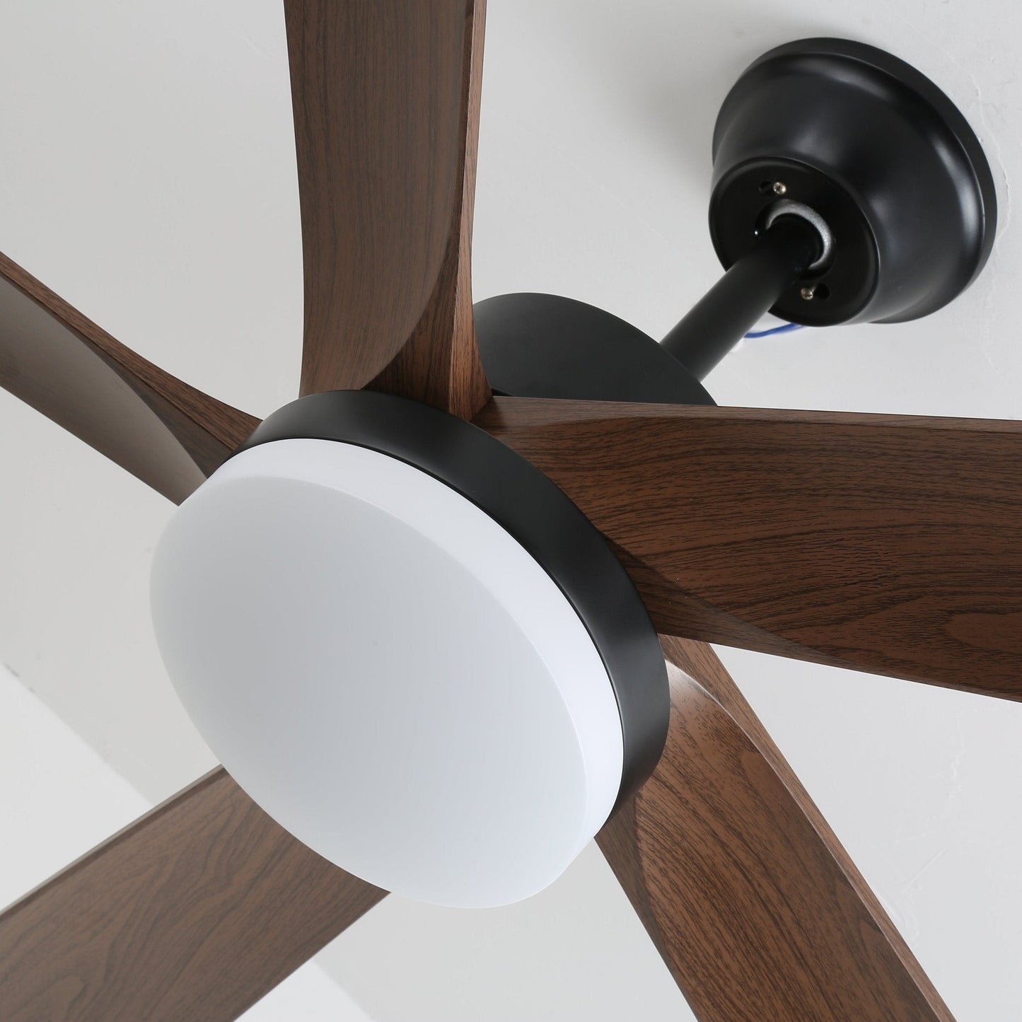 Moderne plafondventilator met verlichting en houten bladen – 6 snelheden LED plafondventilator hout – stil plafond ventilator met afstandsbediening – Scandinavische ventilatorlamp zwart en walnoot voor woonkamer slaapkamer