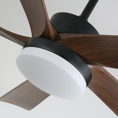 Moderne plafondventilator met verlichting en houten bladen – 6 snelheden LED plafondventilator hout – stil plafond ventilator met afstandsbediening – Scandinavische ventilatorlamp zwart en walnoot voor woonkamer slaapkamer