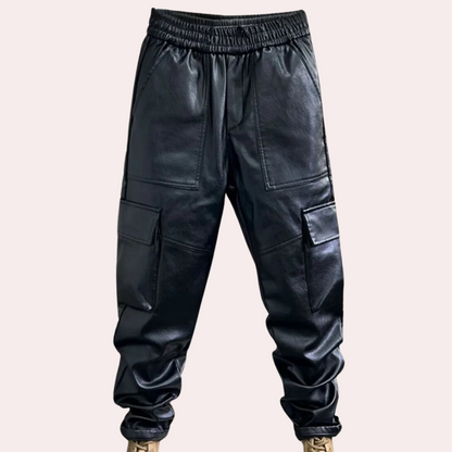 Heren Jogger Broek Kunstleder Comfortabele Cargo Stijl