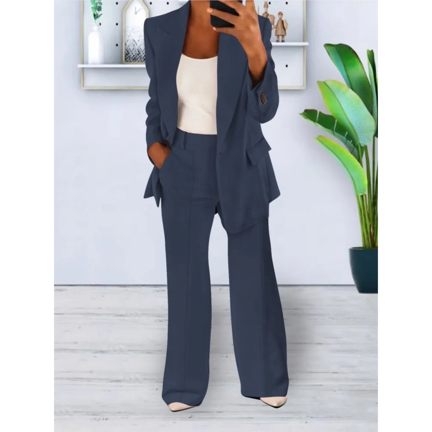 Luxe Blazer Broek Set met Zakken Loose Fit Dames