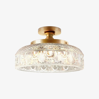 Geribbelde Glazen Plafondlamp met Metalen Armatuur – Minimalistische Verlichting voor Slaapkamer en Gang