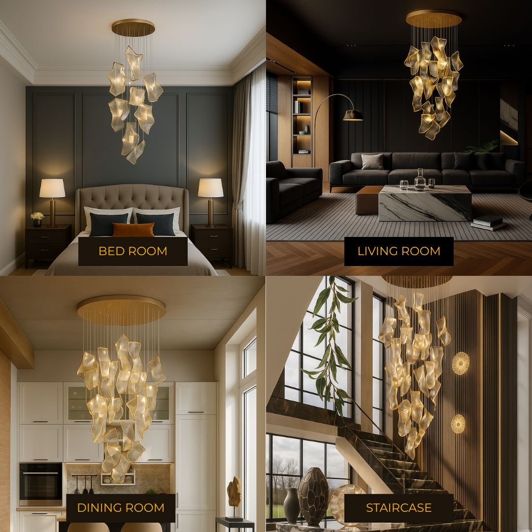 Moderne Design Kroonluchter Met Gelaagde Acryl Bladen En Verstelbare Hoogte