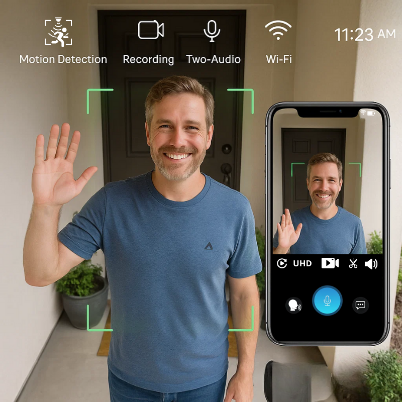 Draadloze Smart Video Deurbel Camera | HD-Beeldkwaliteit Dag & Nacht | WiFi Tweerichtings Intercom | Bewegingsdetectie | Geen Abonnement Vereist | Weerbestendig | Oplaadbare Batterij 90 Dagen