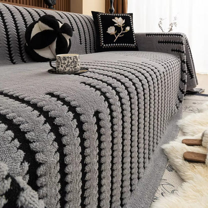 Gevoerde Bankhoes met Getufte Structuur – Zachte Velours Sofahoes met Antislip Achterkant | Warme Bankovertrek voor Winter