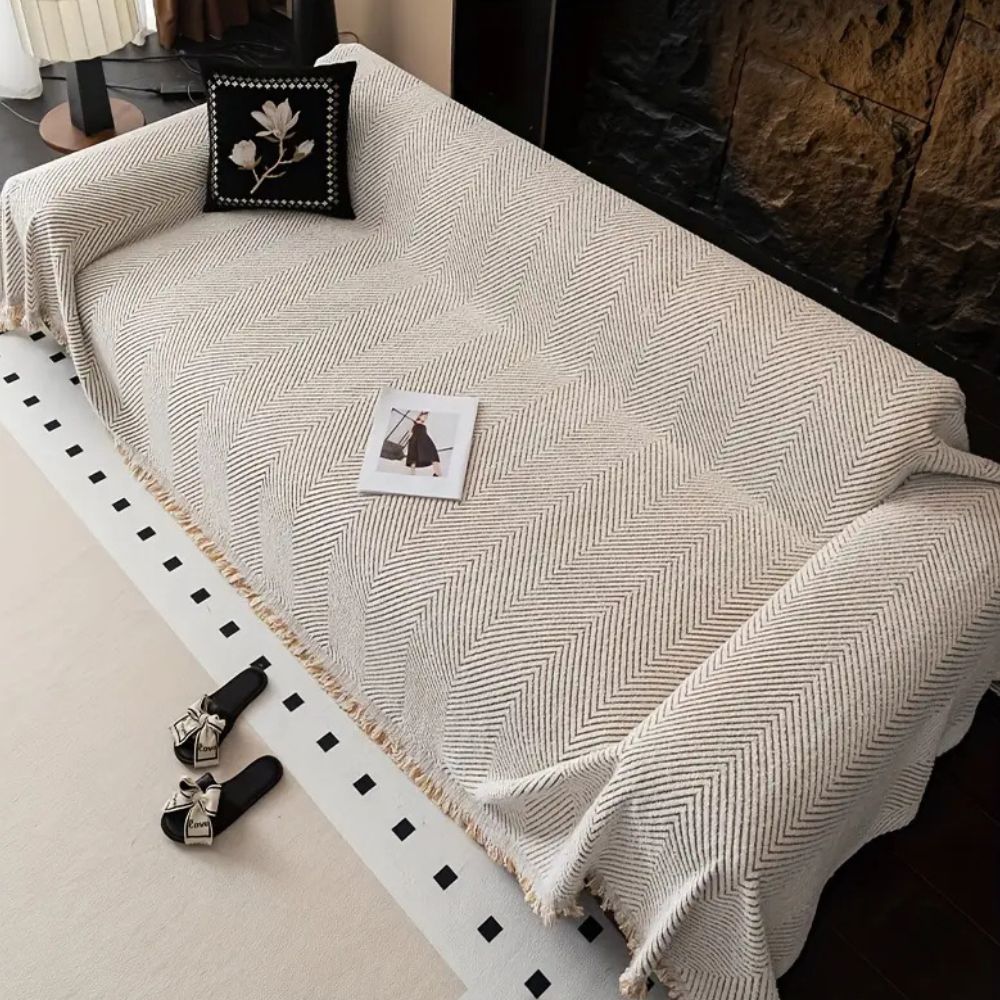 Bankhoes Herringbone Visgraatpatroon Gestreept – Beschermhoes voor Bank 1/2/3/4-Zits Stretch Sofahoes Waterafstotend Antislip
