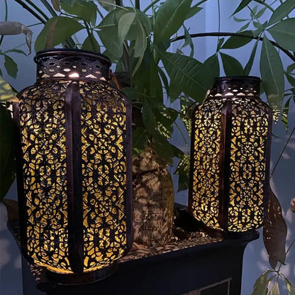 Solar Lantaarn Buiten IJzer Koper Marokkaans Patroon Tuin Terras Balkon IP44 8-10 Uur Zonne-energie Sfeerverlichting