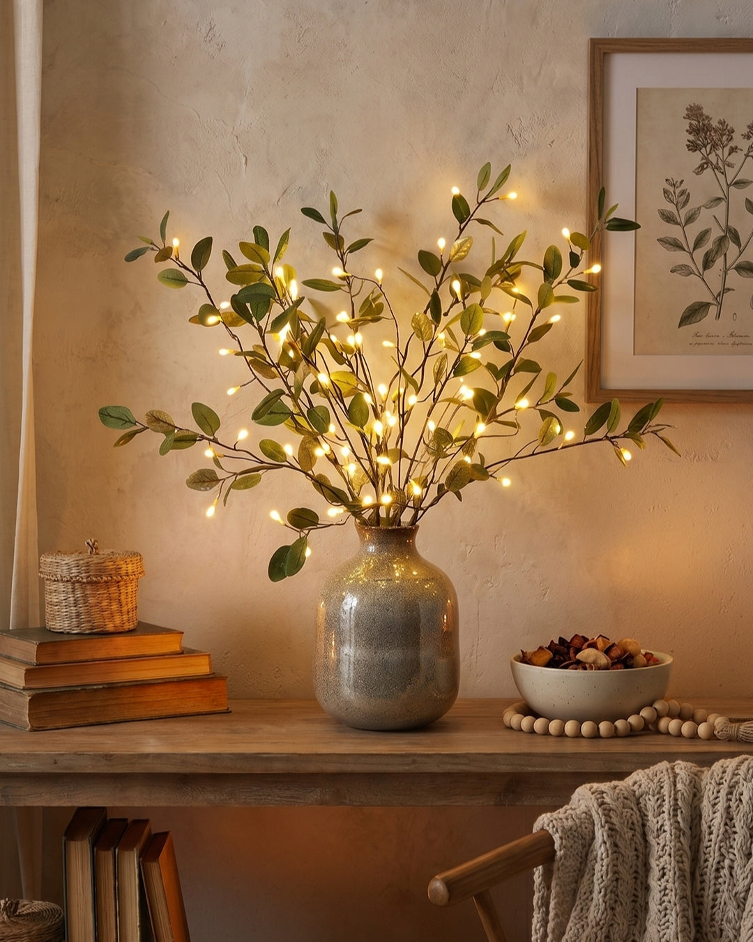 Decoratieve LED Verlichtingstak met Natuurlijke Bloesemvorm 70cm – Flexibele Sfeerverlichting voor Vazen en Schoorsteenmantels