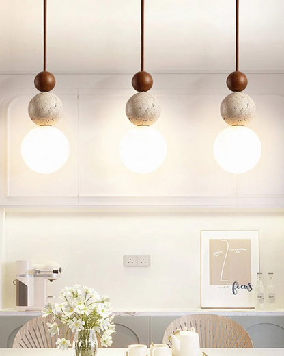 Sculptuur Hanglamp met Natuursteen en Glazen Bol – Warm Ambient Licht voor Eetkamer Woonkamer Slaapkamer – Japandi Design Hangverlichting