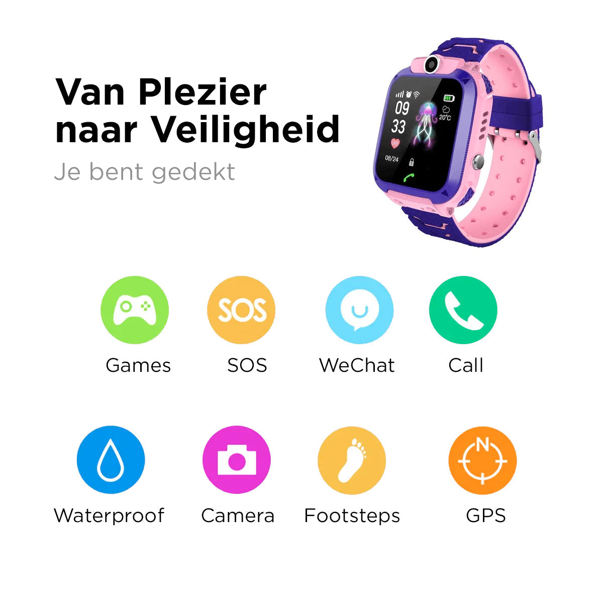 Kinder Smartwatch met LBS-Tracking en Waterdicht Ontwerp voor Kinderen Roze Blauw
