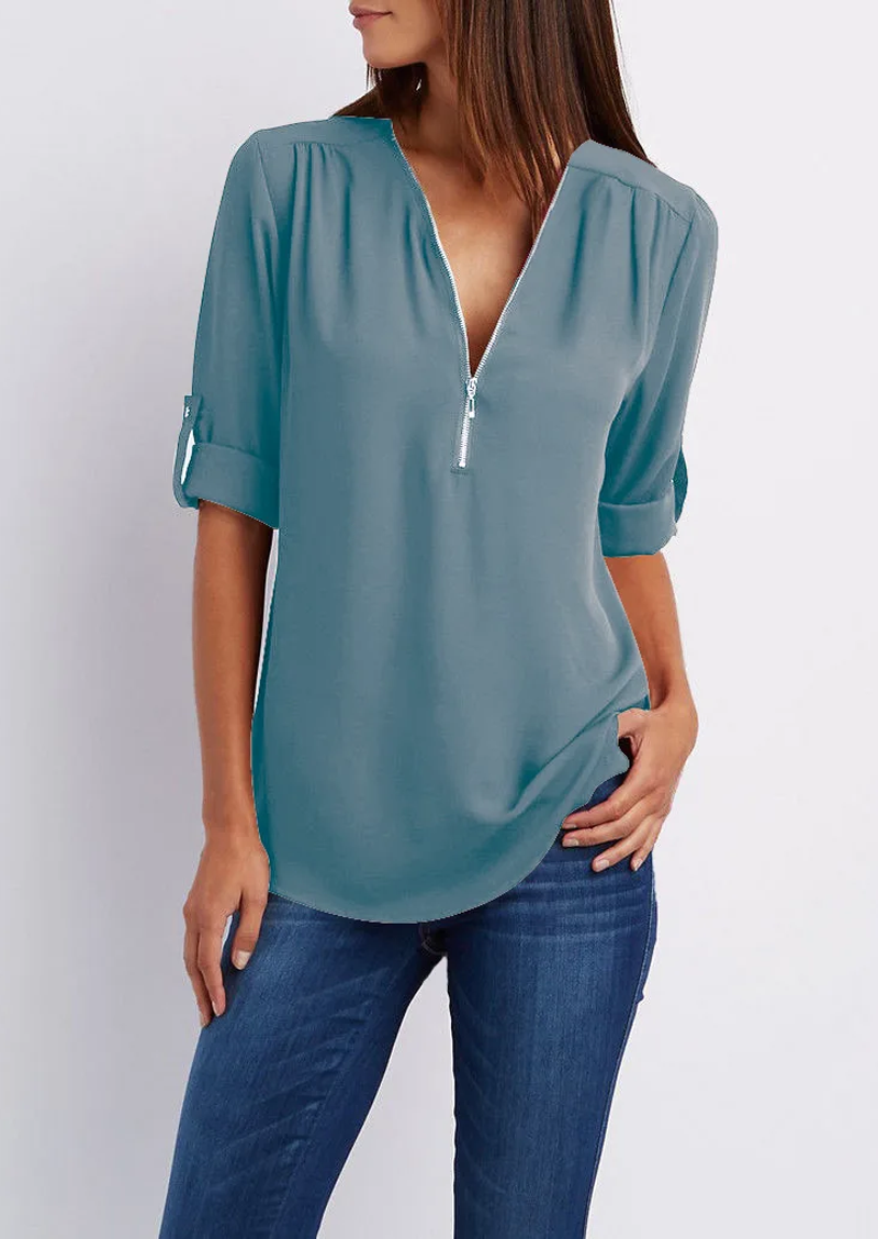 Vrouwelijke Blouse Elegante met Rits van Polyester en Elastaan