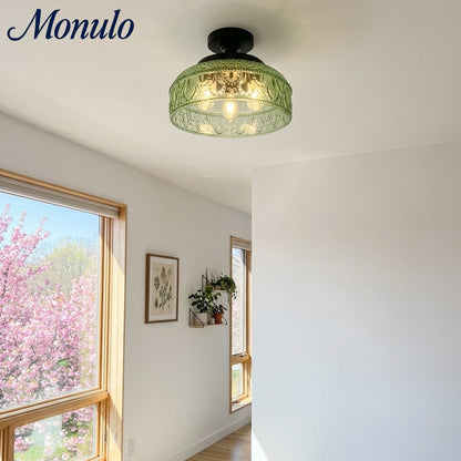 Geribbelde Glazen Plafondlamp met Metalen Armatuur – Minimalistische Verlichting voor Slaapkamer en Gang
