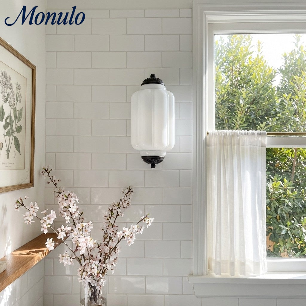 Eloise Vintage Scalloped Milk Glass Wall Sconce - Modern Accent Lighting for Bathroom and Bedroom