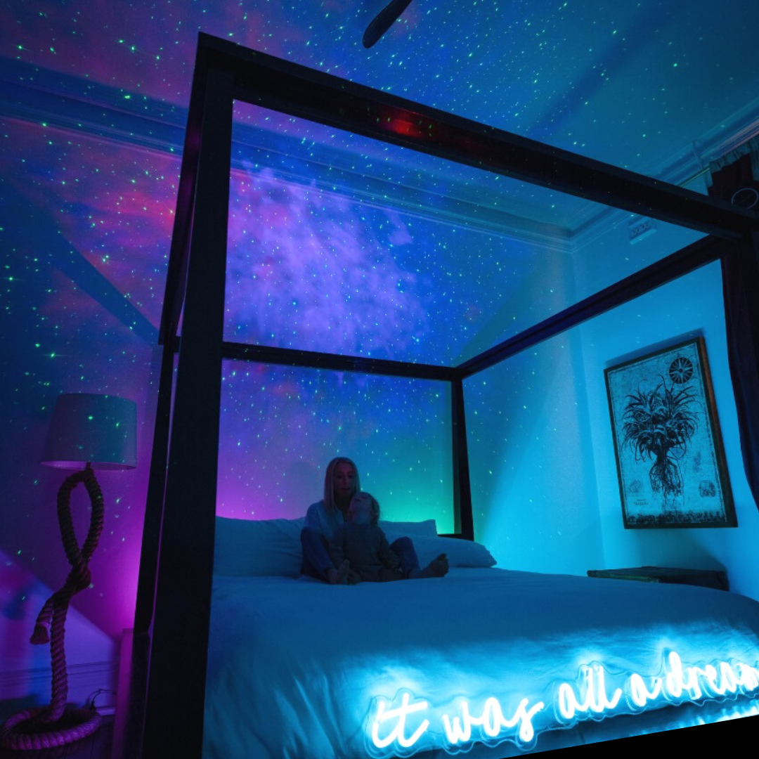 Sterrenprojector met Bluetooth Speakers en 21 Kleuren — Sferische Lichtprojector met Afstandsbediening voor Slaapkamer en Woonkamer