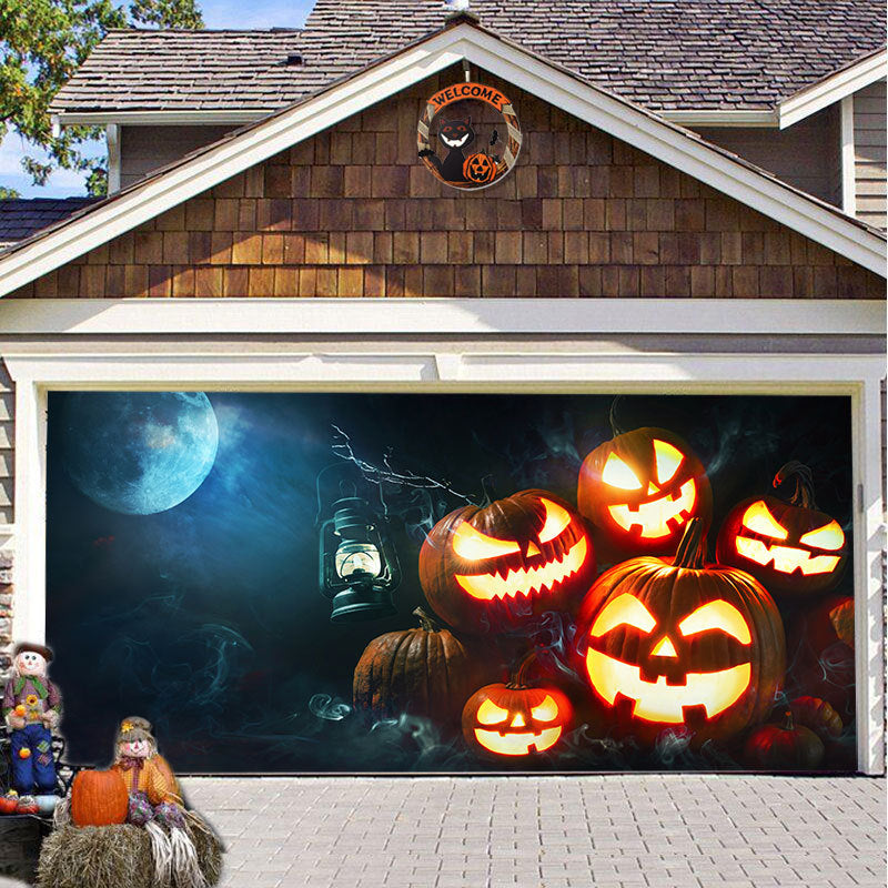 Halloween Garagedeur Decoratie Spookachtige Bedrukking Schaduwdoek Herbruikbaar Horror Sfeer Doek Waterdicht Buiten Feestversiering