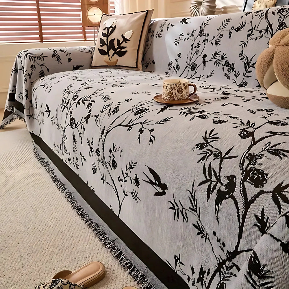 Premium Chenille Bankdeken met Bloemdessin en Kwastjes – Comfortabele Sofahoes voor Woonkamer en Lounge