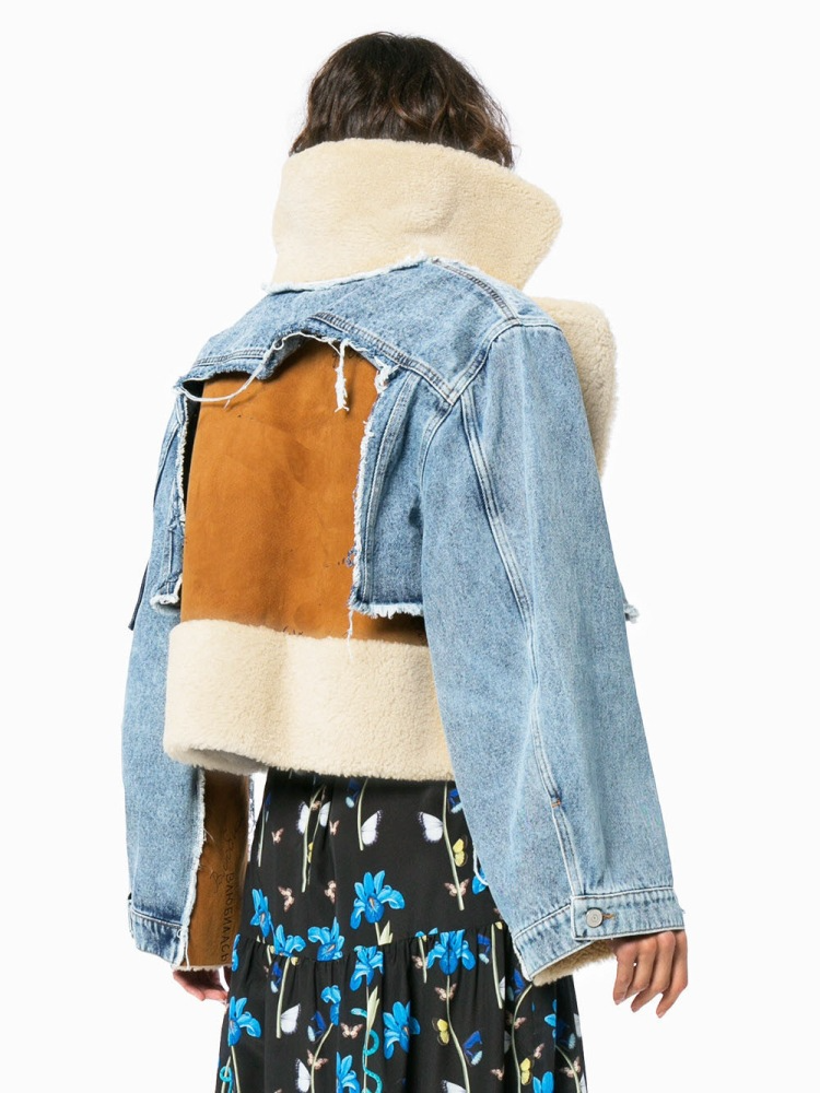 Denim Sherpa Jas Kort Warm Fleece Binnenwerk