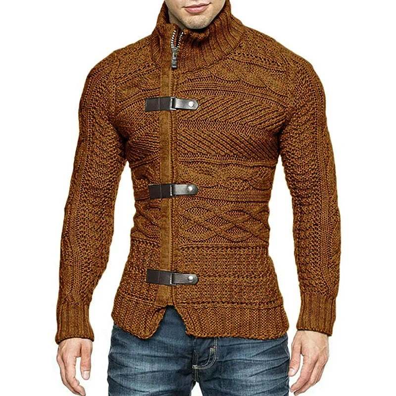 Gebreid Vest met Leren Details voor Heren