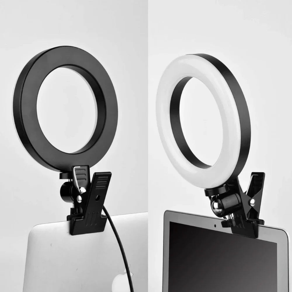 LED Ringlicht met Klem Modern Dimbaar Bureaulamp met 360° Draaibaar – Perfect voor Video-Calls Make-up Fotografie