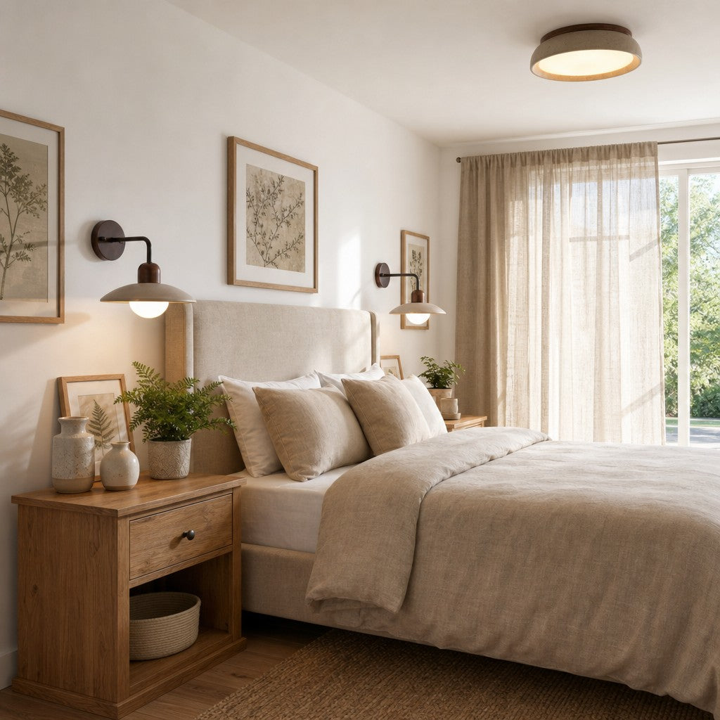 Plafondlamp Slaapkamer Warm Licht Travertijn Beige ∅30 en ∅43 cm Zacht Diffuus Natuursteen