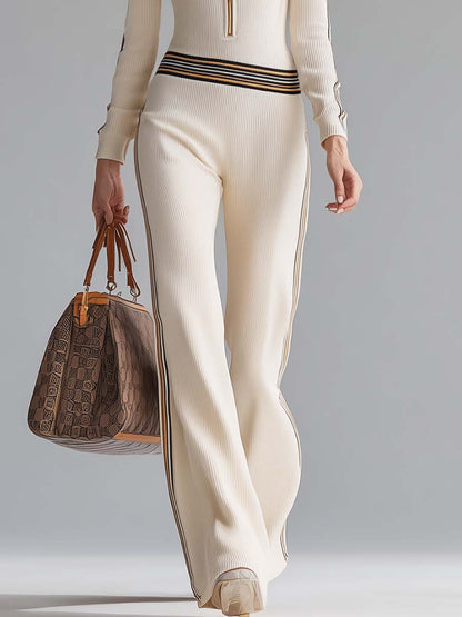 Dames Jumpsuit Gebreid Offwhite met Capuchon en Rits