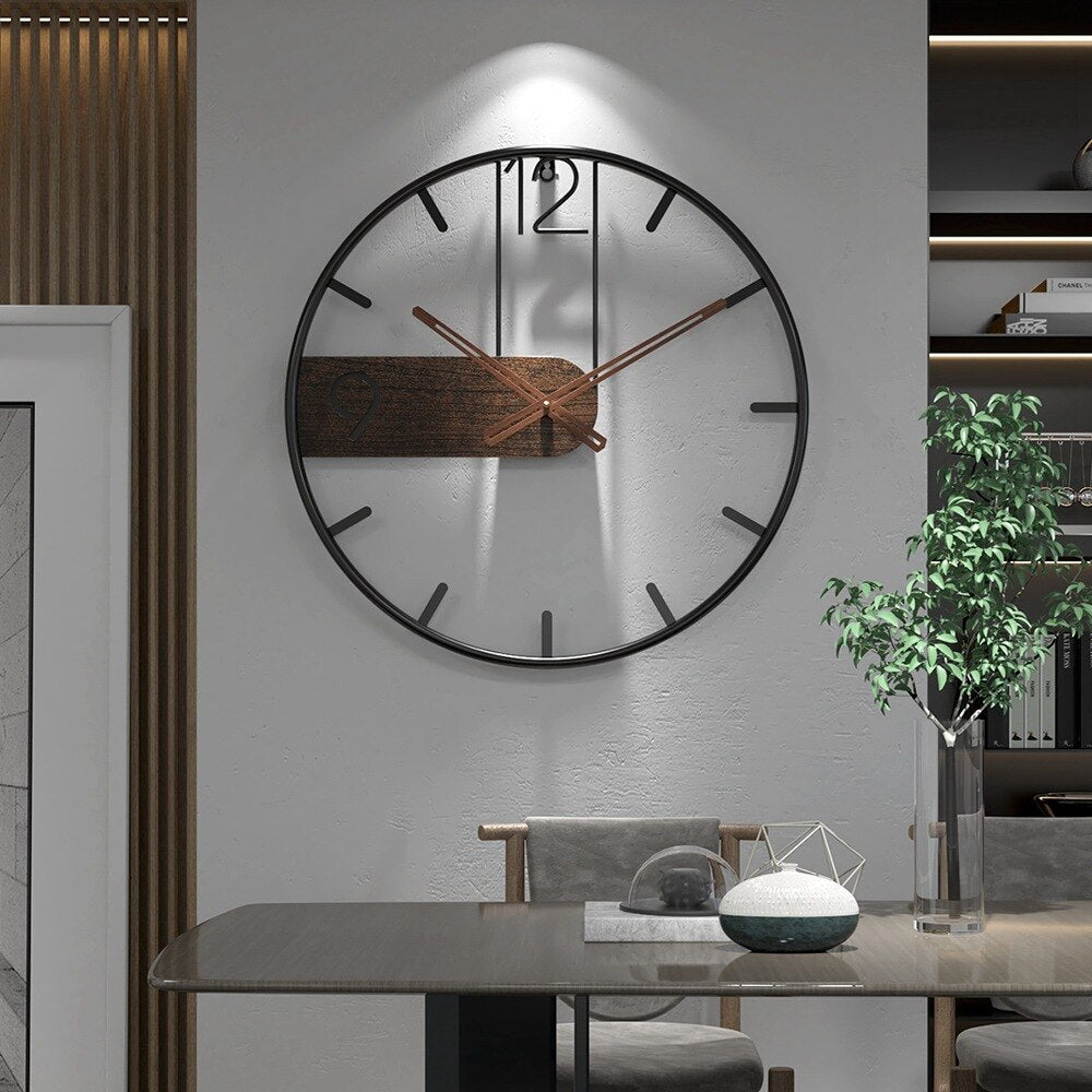 Stalen wandklok met walnootaccent – industrieel design met warm hout – modern uurwerk voor woonkamer, kantoor of keuken – ø 40 cm