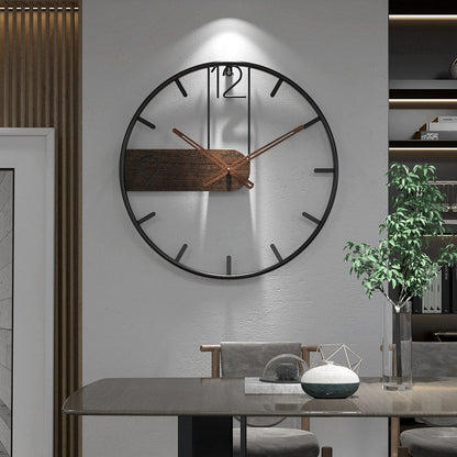 Stalen wandklok met walnootaccent – industrieel design met warm hout – modern uurwerk voor woonkamer, kantoor of keuken – ø 40 cm