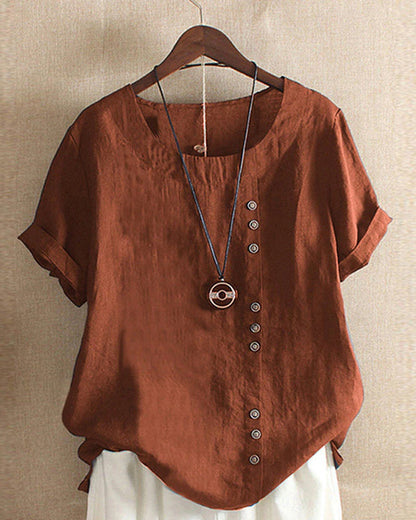 Vrouwelijke Blouse Korte Mouwen Cirkel Hals