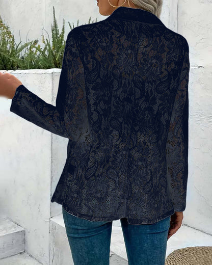 Dames Blazer Kanten Jas Elegant Zwart