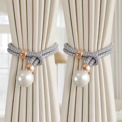 Decoratieve Gordijnomarmers met Parelaccent – Set van 2 Stuks – Verstelbare Touwhouders voor Woonkamer Slaapkamer – Elegante Raamversiering