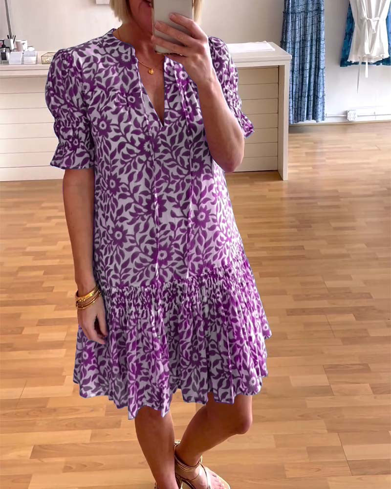 Bloemen Jurk met Wijd Vrouwen Mouwen