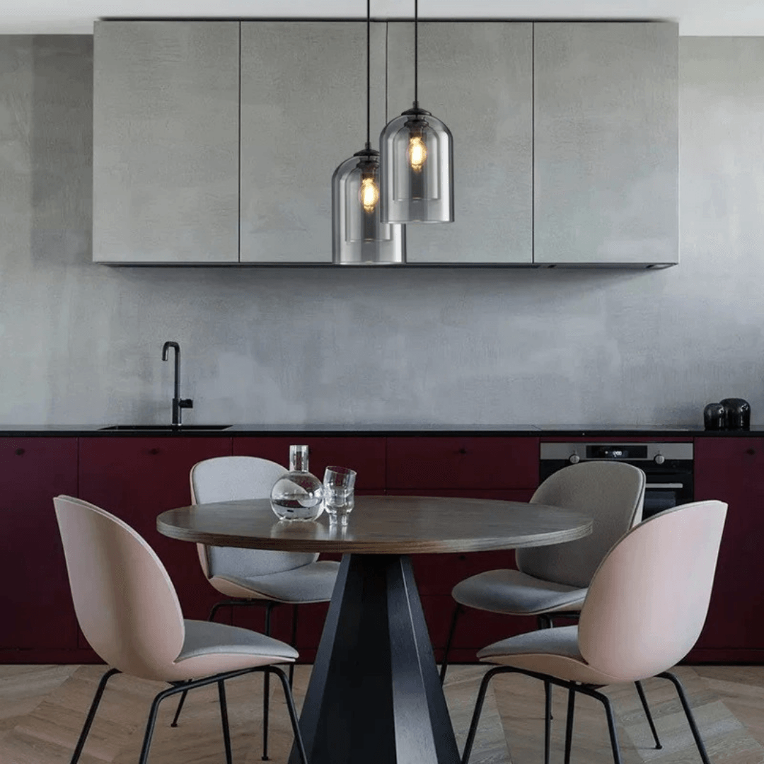 Scandinavische Glazen Hanglamp Slaapkamer Amber Grijs Nordic Minimalistisch Design Eetkamer Verlichting