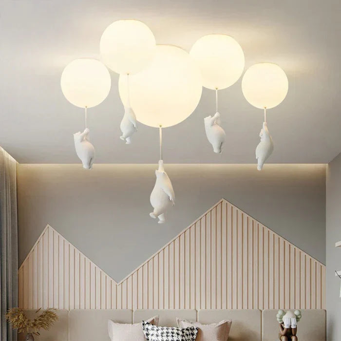 Kinderkamer hanglamp met beer en ballon, speelse plafondlamp met warm led licht voor slaapkamer en woonkamer