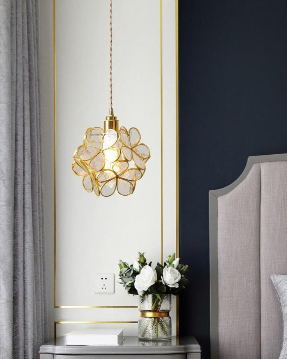 Handgemaakte Hanglamp met Acryl Bloem en IJzeren Frame Transparant Roze Blauw Beige voor Eetkamer Woonkamer Slaapkamer