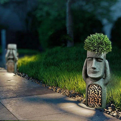 Gezichtsvaas met Zonne-energie Verlichting – Abstrakt Sculptuur Plantenbak Buiten Binnen Kunsthars 25cm