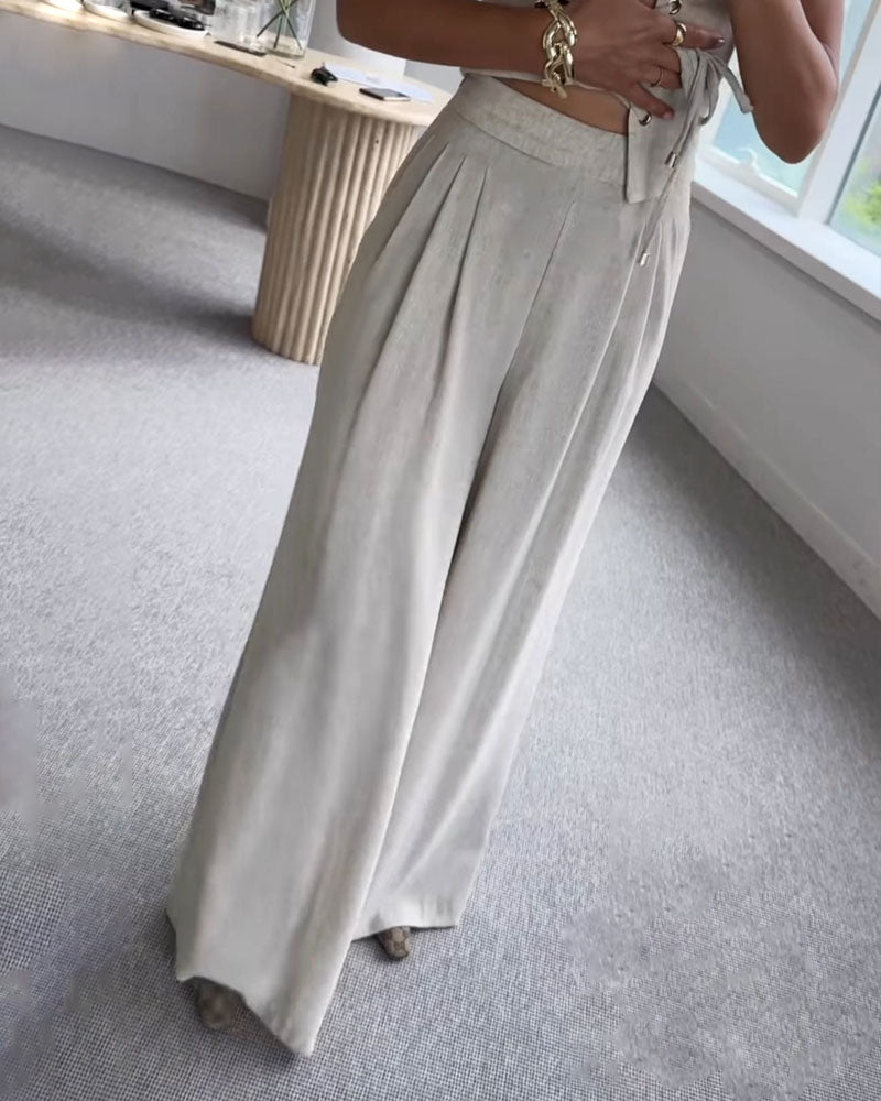 Dames Tweedelige Set Tweed met Strik Wijde Broek