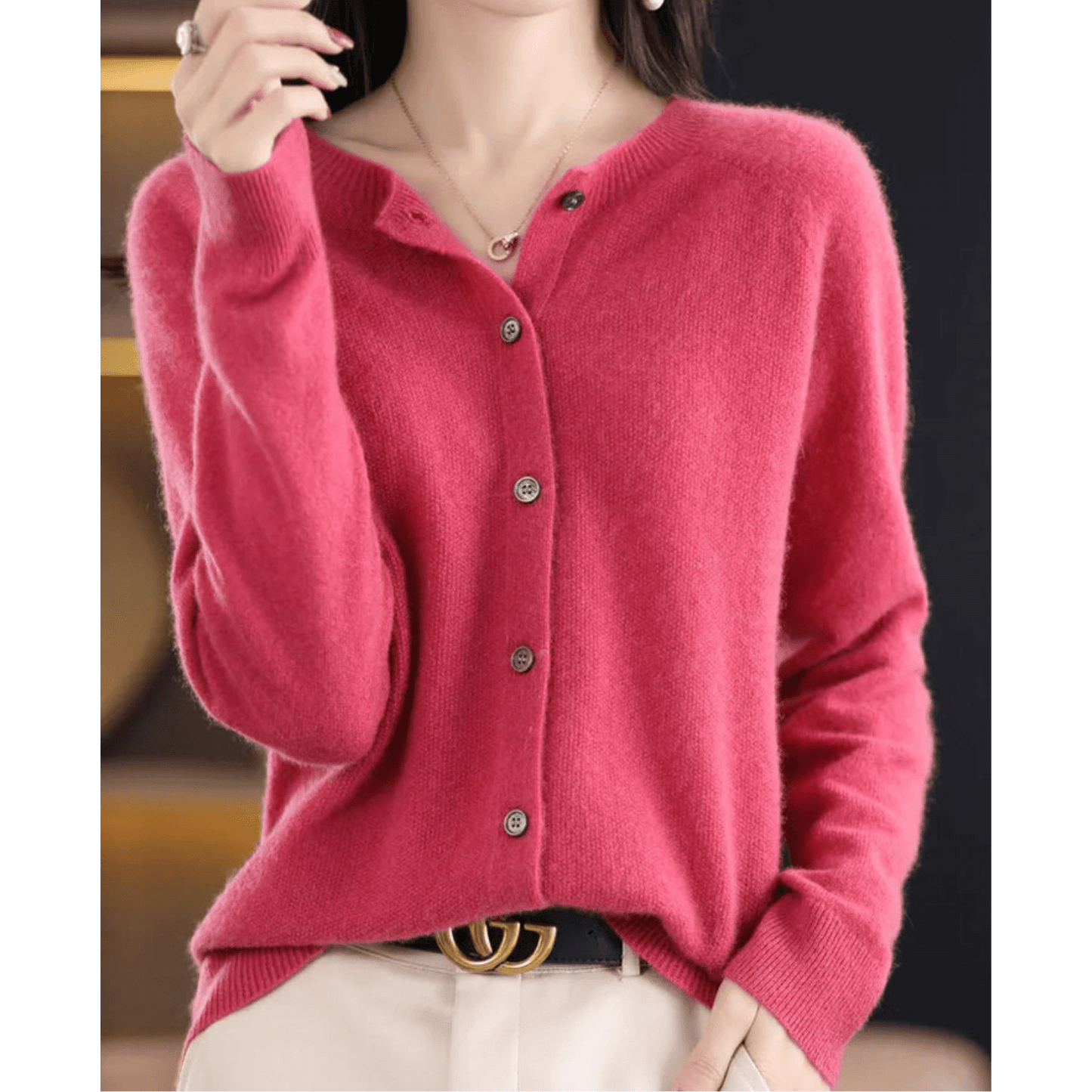 Dames Vest Fijngebreid Ronde Hals Wollook Warm - StudioMarella
