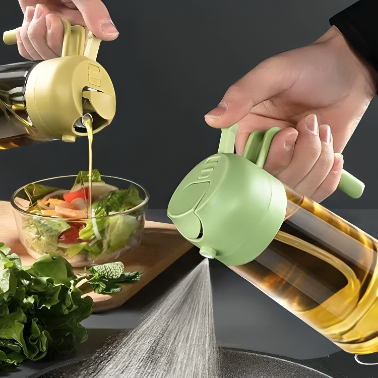 Oliespray Fles met Verstuiver 470ml Groen Geel Wit Zwart Keuken Koken Gezond Bakken Grillen Olijfolie Doseren Bespaart Olie