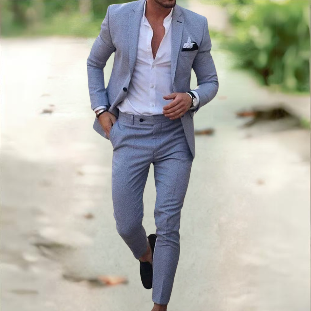 Heren Linnen Pak 2 Delig Slim Fit Zomer Kostuum Ademend