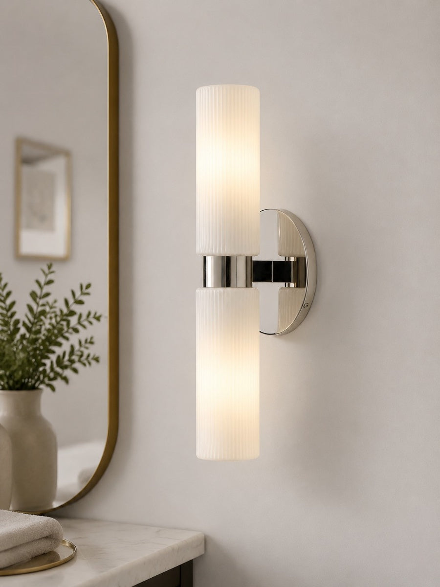 Wandlamp met dubbele geribbelde glazen buizen – hedendaagse wandverlichting voor hal en entree