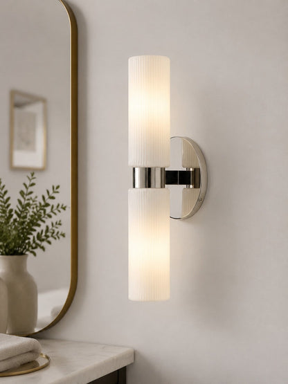Wandlamp met dubbele geribbelde glazen buizen – hedendaagse wandverlichting voor hal en entree