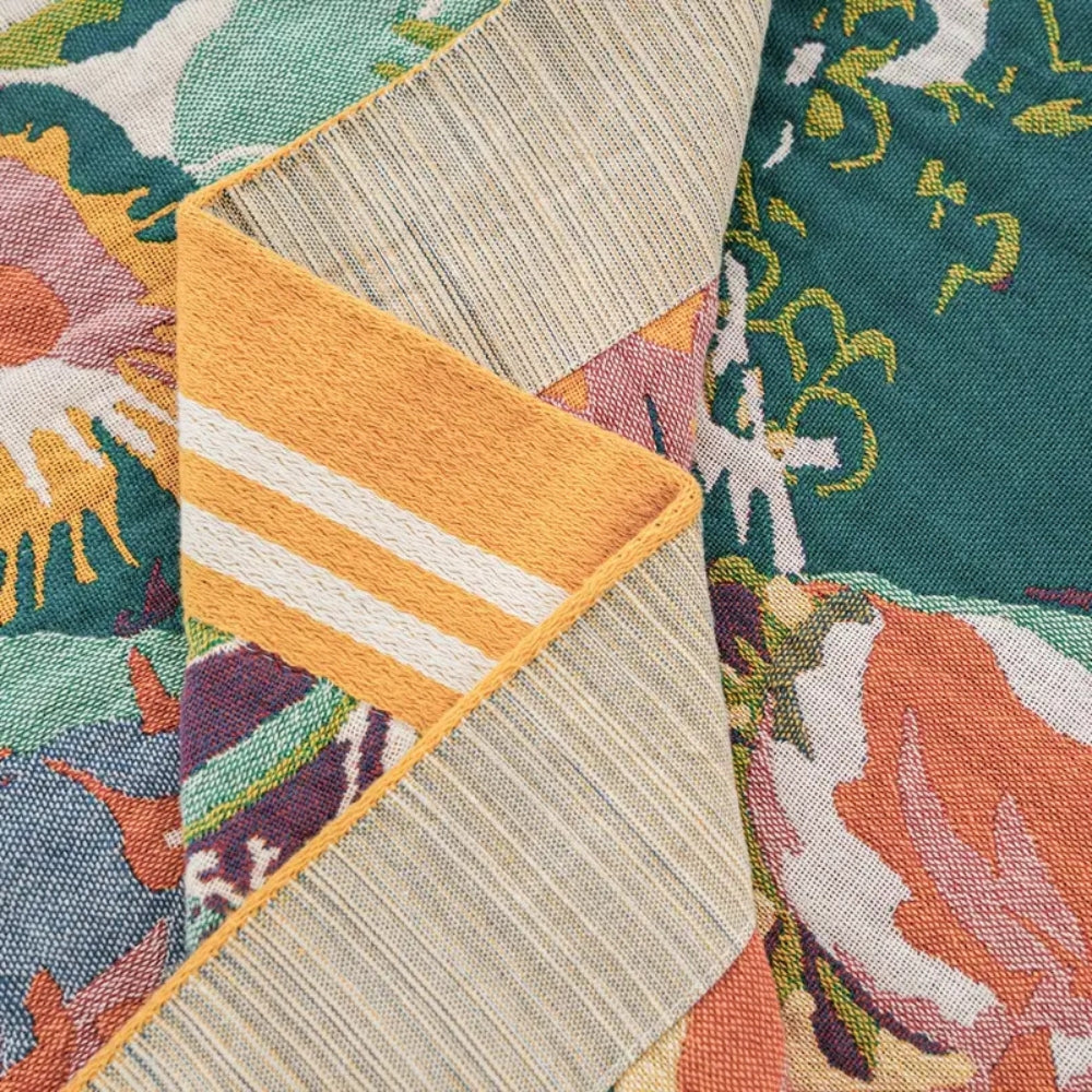 Katoenen Plaid met Jacquard Bloemendessin Steenrood Geweven Dubbelzijdig Kwaliteitsdeken Voor Bank Bed Logeerkamer Stijlvol Zacht Ademend 200x230 cm