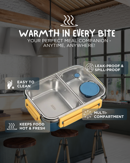 Geïsoleerde Lunchbox met Compartimenten - Warmhoudbakje voor Onderweg Groen Rood Blauw 2 of 3 Vakken - Premium Maaltijdcontainer Werk School Picknick